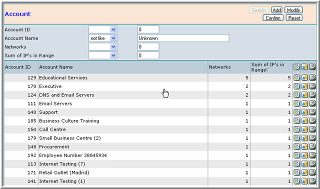 Configuration Screen Account